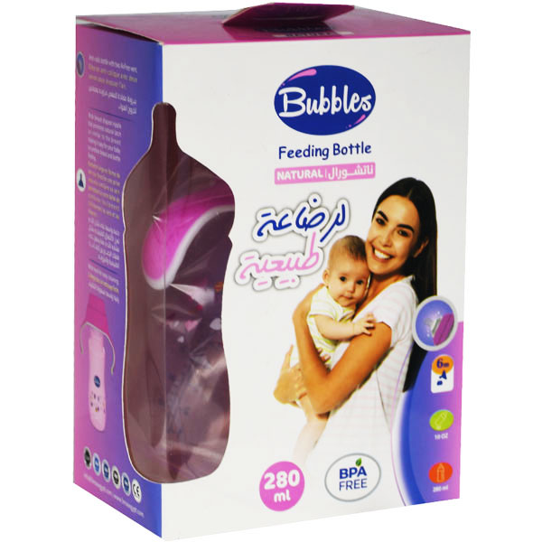 Bubbles Natural Bottle With Hand Pink (6)Month 280ml image number 0