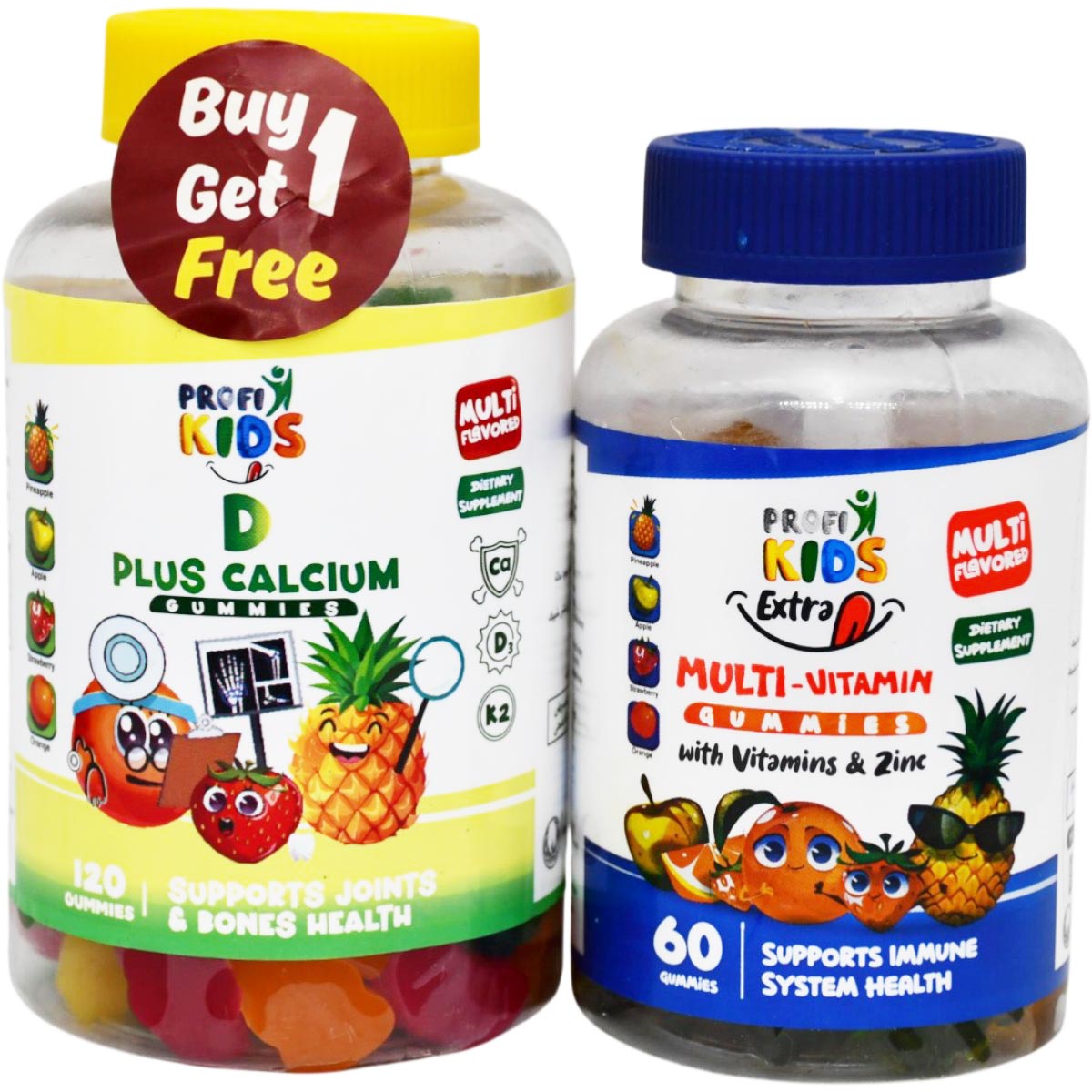 Profikids (D Plus Calcium 120 Gummies +Extra multi Vitamins 60 Gummies ) (Offer Pack) image number 0