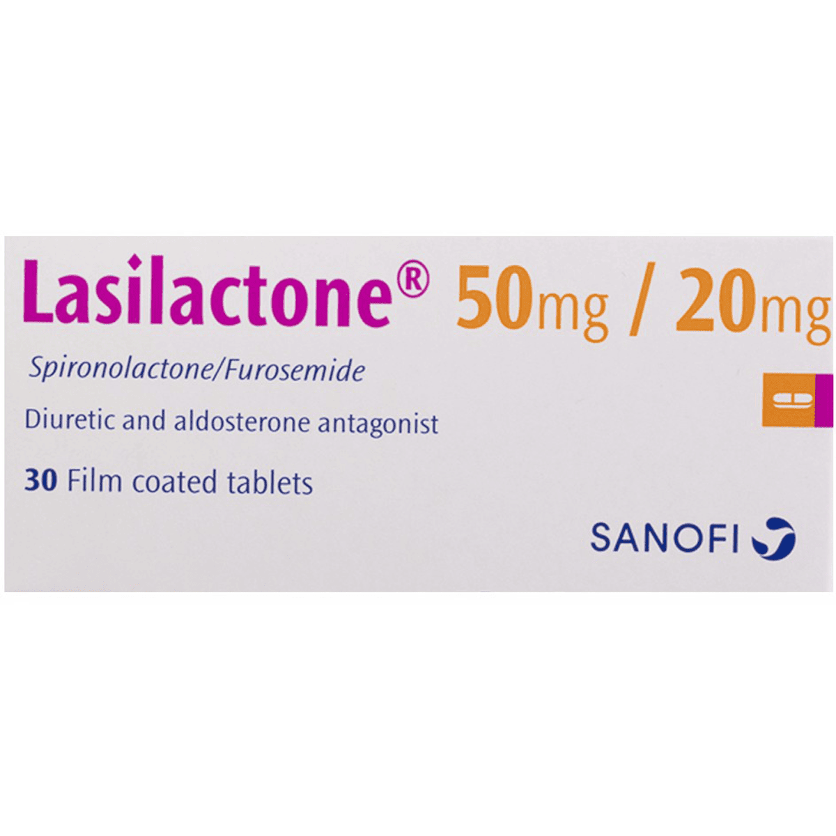 Lasilactone 50mg/20mg 30 Film Coated Tablets image number 0