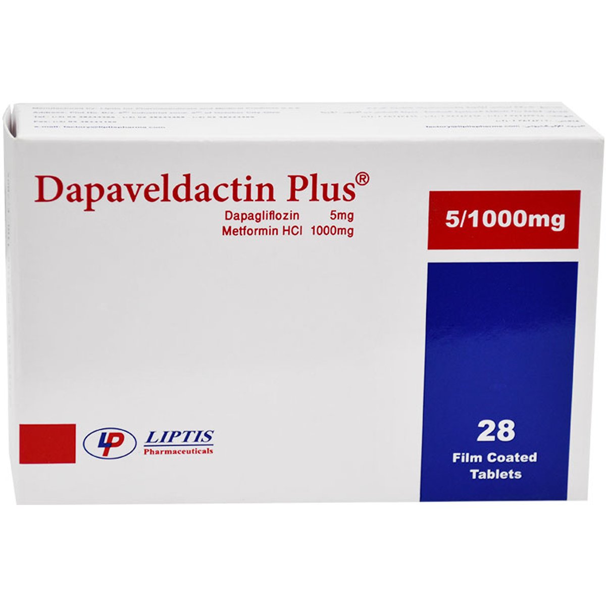 Dapaveldactin Plus 5Mg/1000mg 28 Film Coated Tablets image number 0