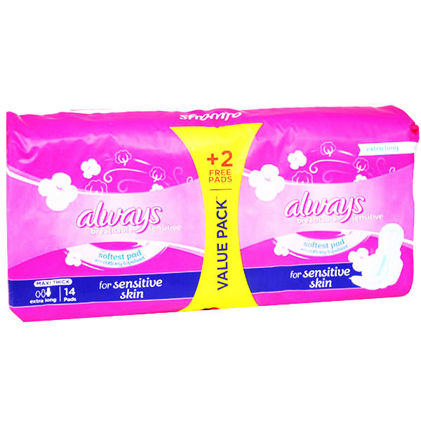 Always Breathable Sensitive Maxi Extra Long 14 pieces( Offer Pack ) image number 0