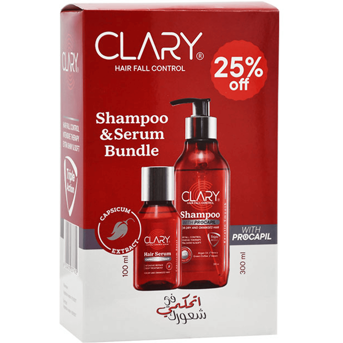 Clary Hair (Serum 100ml + Procapil Shampoo 300ml) 25% Discount (Offer Pack) image number 0