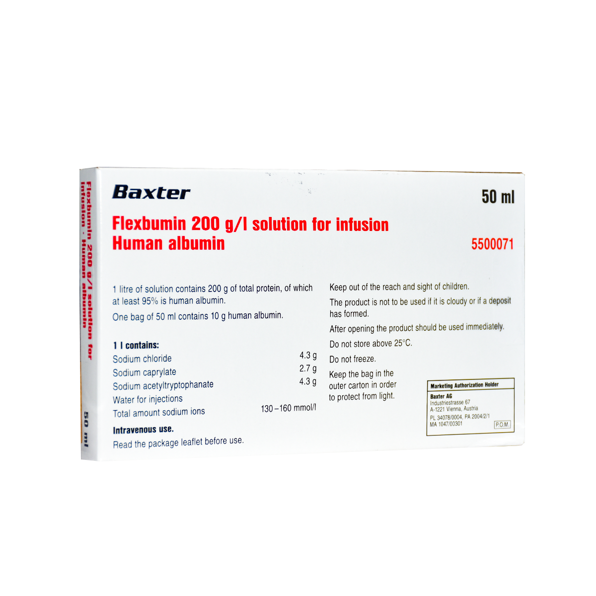 Human Albumin 20% 50ml 1 Vial (Refrigerated) image number 0