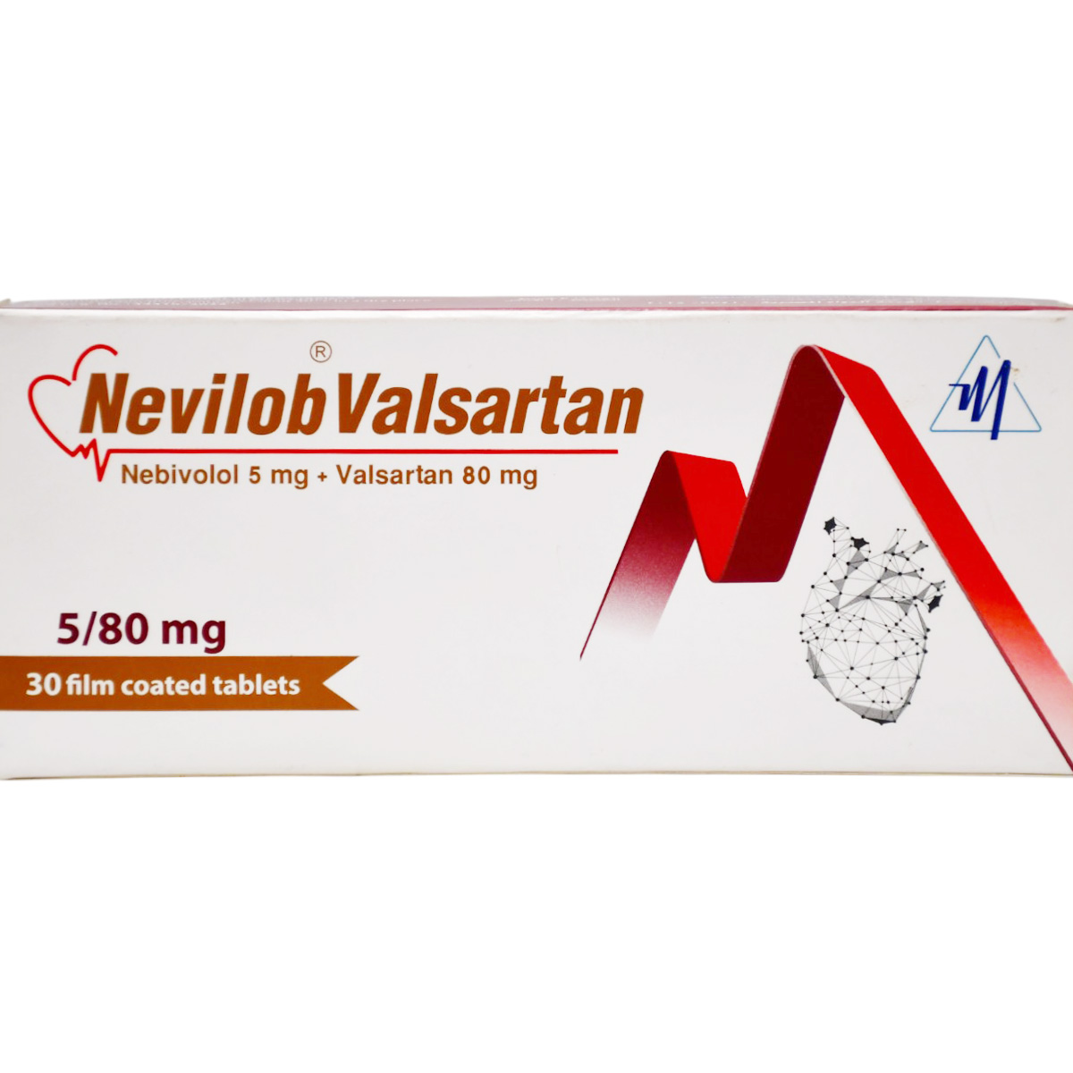 Nevilob Valsartan 5mg/80mg 30 Film Coated Tablets image number 0