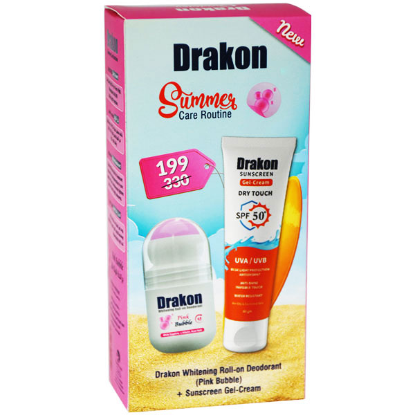 Drakon Sunscreen Spf(50+)Gel Cream 60gm+Roll On Pink 50ml (Offer Pack) image number 0