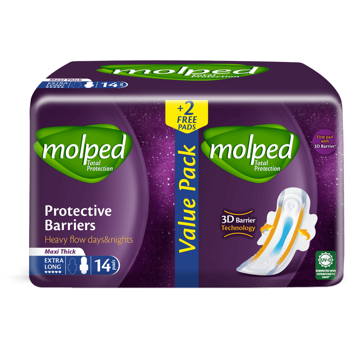 Molped Total Protection Maxi Thick Extra Long 12 Pieces+2 Pieces Free (Offer Pack) image number 0