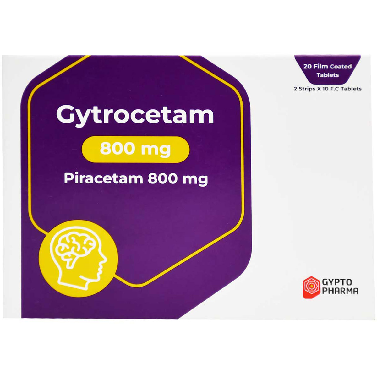 Gytrocetam 800mg 20 Film Coated Tablets image number 0