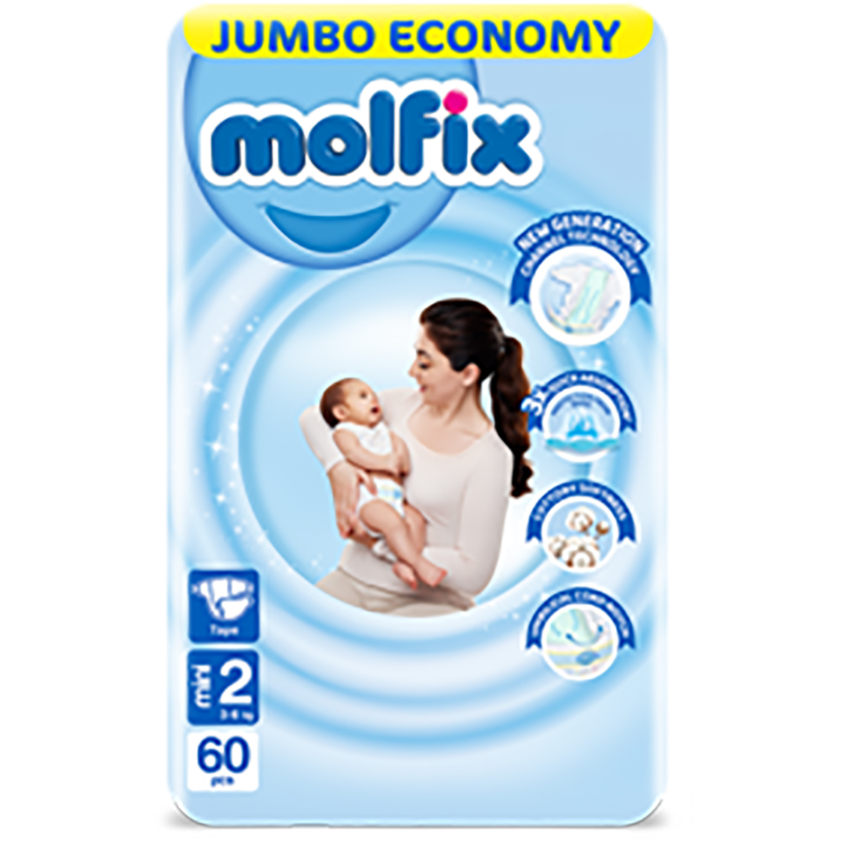 Molfix (2) Mini (3-6kg) Diaper 64/60pcs image number 0