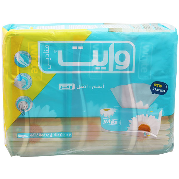 White Tissues 3 Ply 3 x 500 Pieces (Offer Pack) image number 0