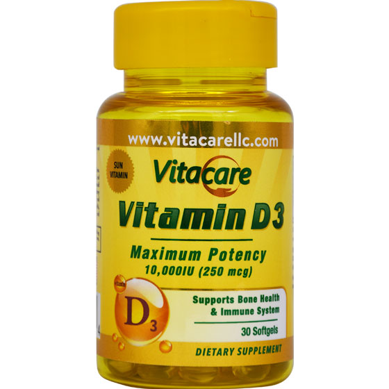 Vitacare Vitamin D3 10000 IU 250mg 30 Soft Gel Capsule image number 0
