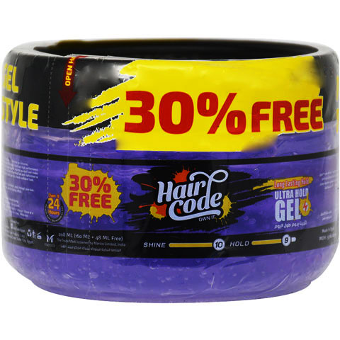 Hair Code Ultra Hold Purple Gel 160ml + 48ml (Offer Pack) image number 0