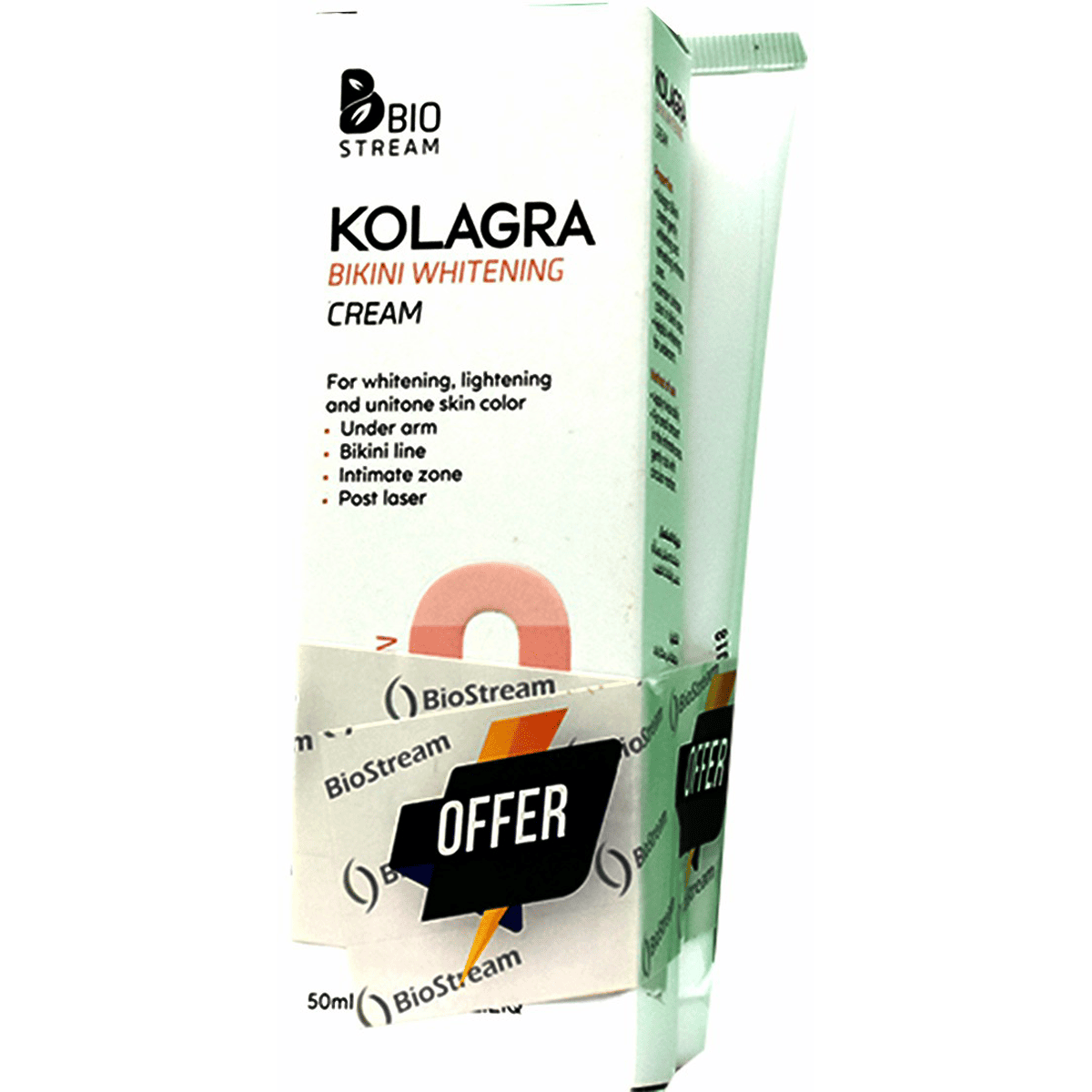 Kolagra C Body Whitening Cream 50ml + Kolagra C Bikini Whitening Wash 150/200ml Free gift (Offer Pack) image number 0
