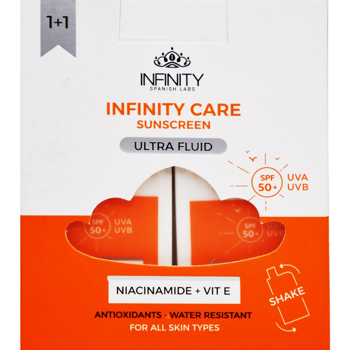 Infinity Care Sunscreen (50+) Ultra Fluid 50gm (1+1) ( Offer Pack) image number 0