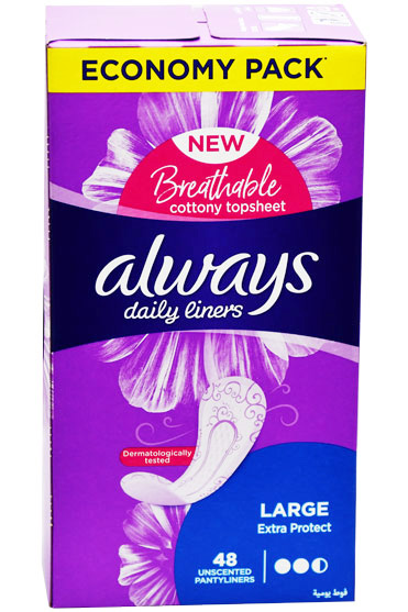 Always Daily Liners Extra Protect Large 48 Pieces image number 0