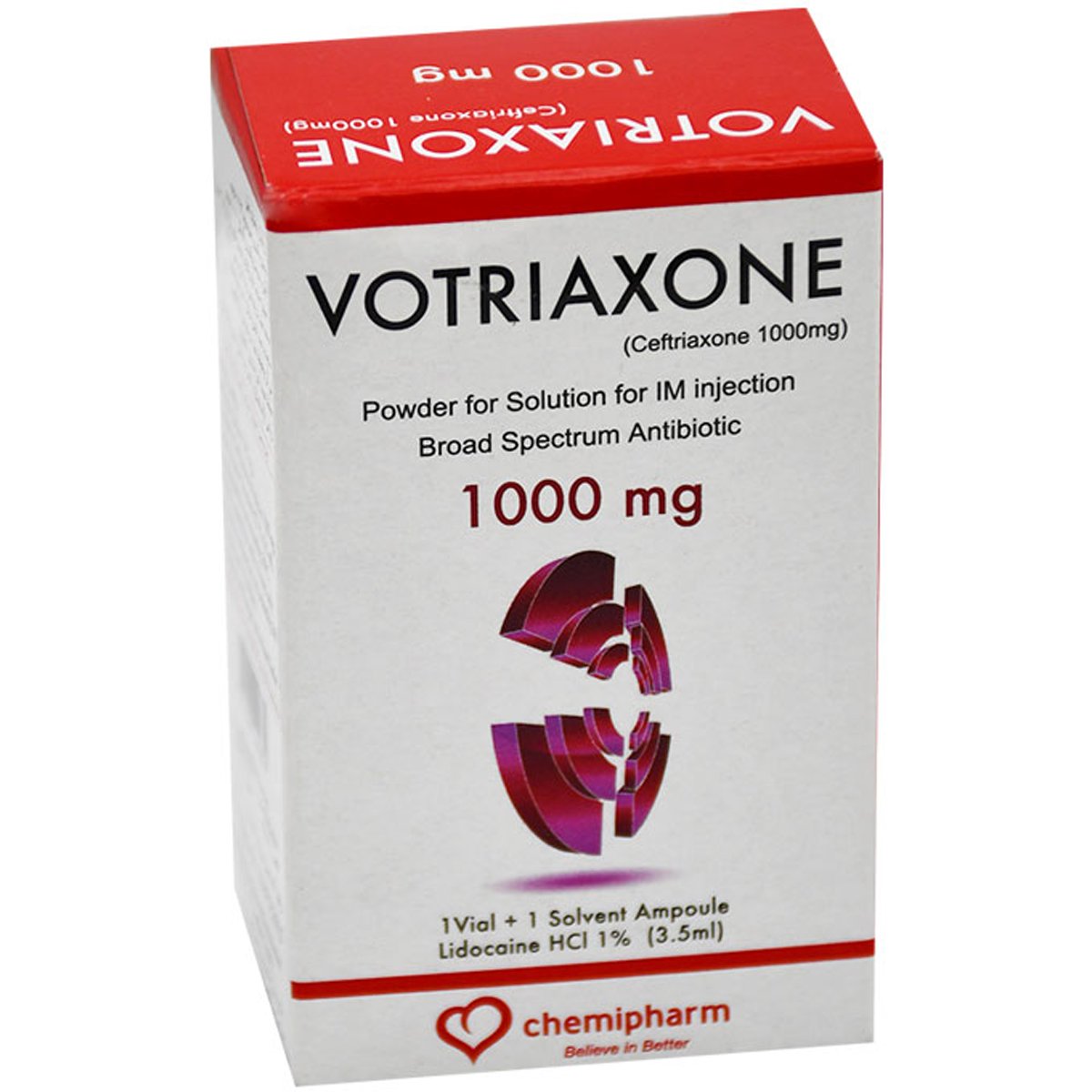 Votriaxone 1000mg IM 1 Vial image number 0