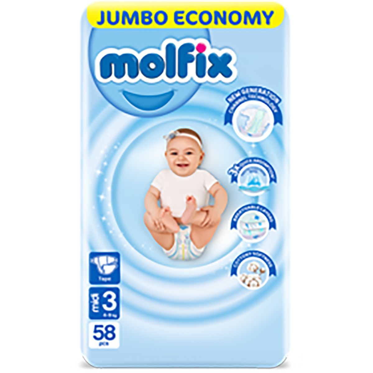 Molfix (3) Midi (4-9kg) Diaper 64/58pcs image number 0