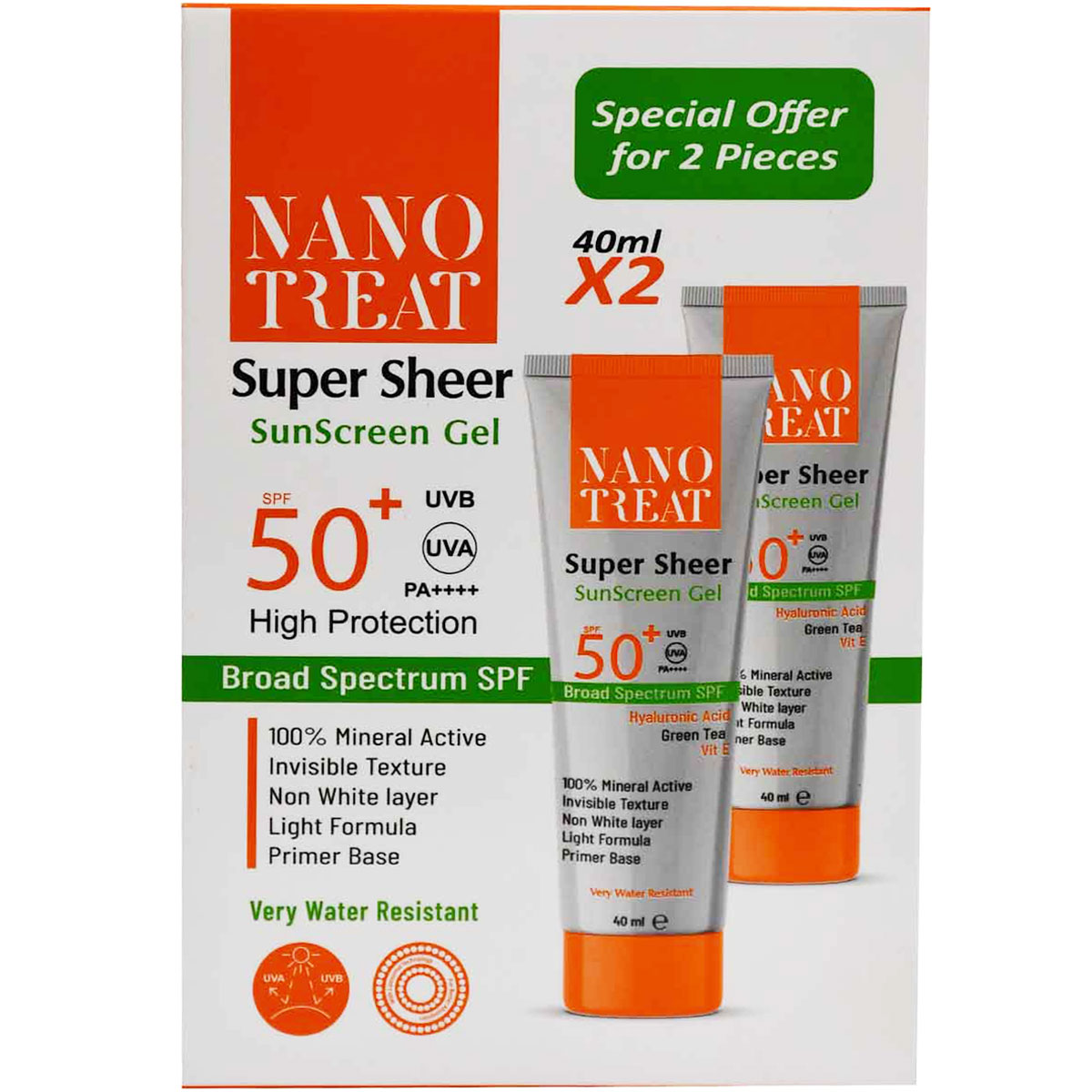 Nano Treat Super Sheer Sunscreen Gel SPF (50+) 2 x 40ml (Offer Pack) image number 0
