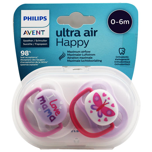 Avent Ultra Air Happy Soother from 0 to 6 Months 2 Pieces/SCF080/02 image number 0