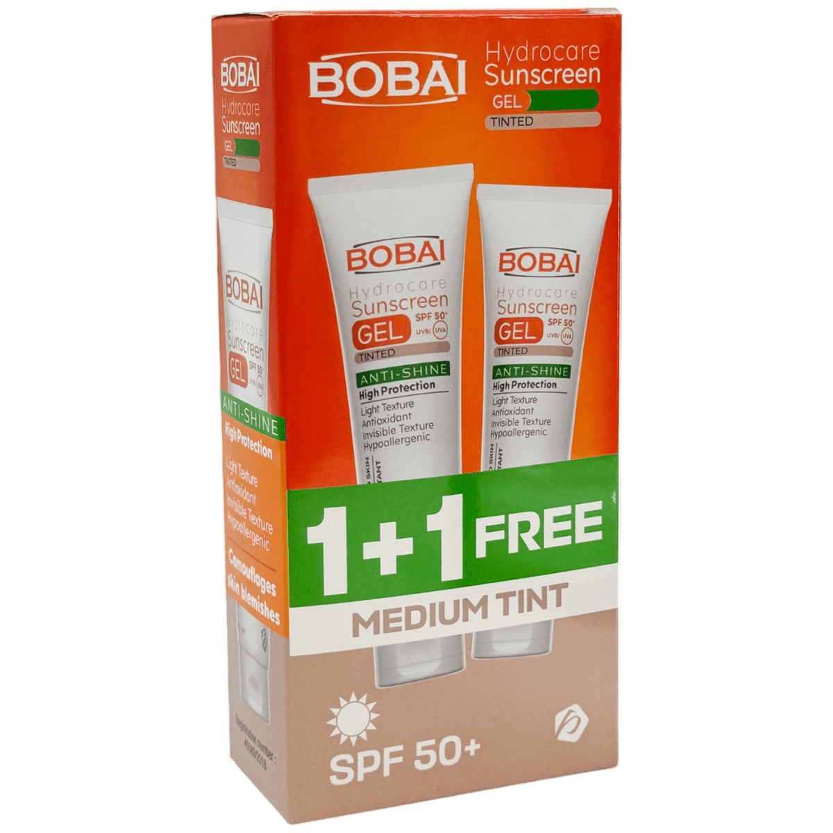 Bobai Sunscreen Hydrocare Spf(50+) Tinted Gel 2X50ml (Offer Pack) image number 0
