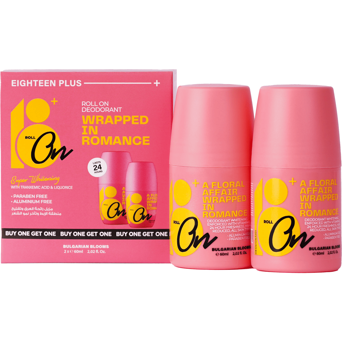 Eighteen Plus Bulgarian Blooms Deodorant Roll On 60 ml (1+1) (Offer Pack) image number 0