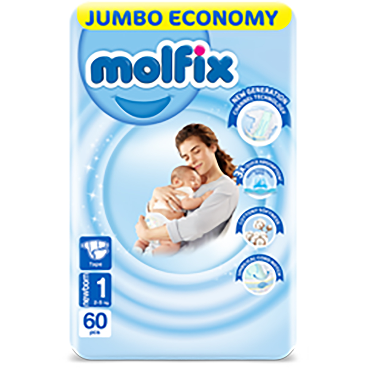 Molfix (1) Newborn (2-5kg) Diaper 64/60pcs image number 0