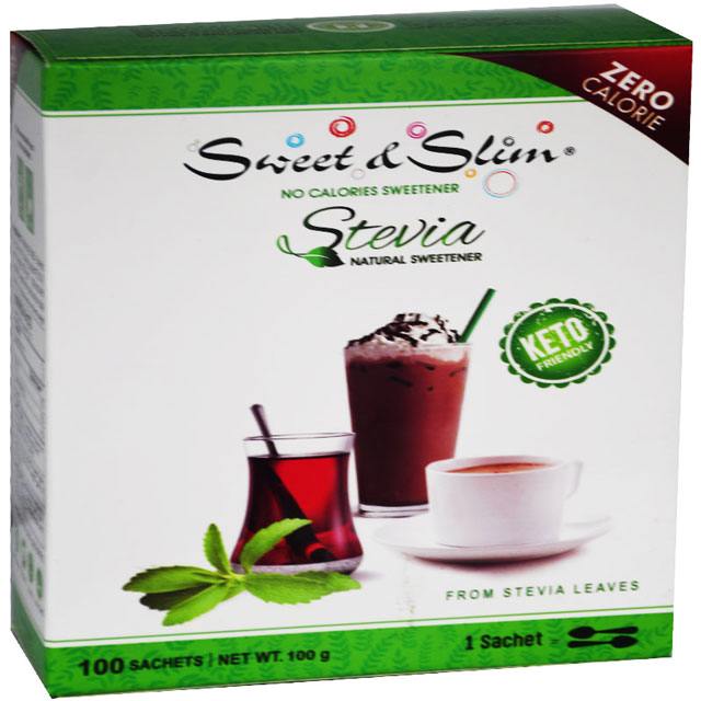Sweet and Slim Stevia (1 Sachet = 2 Teaspoonful ) 100gm 100 Sachets image number 0