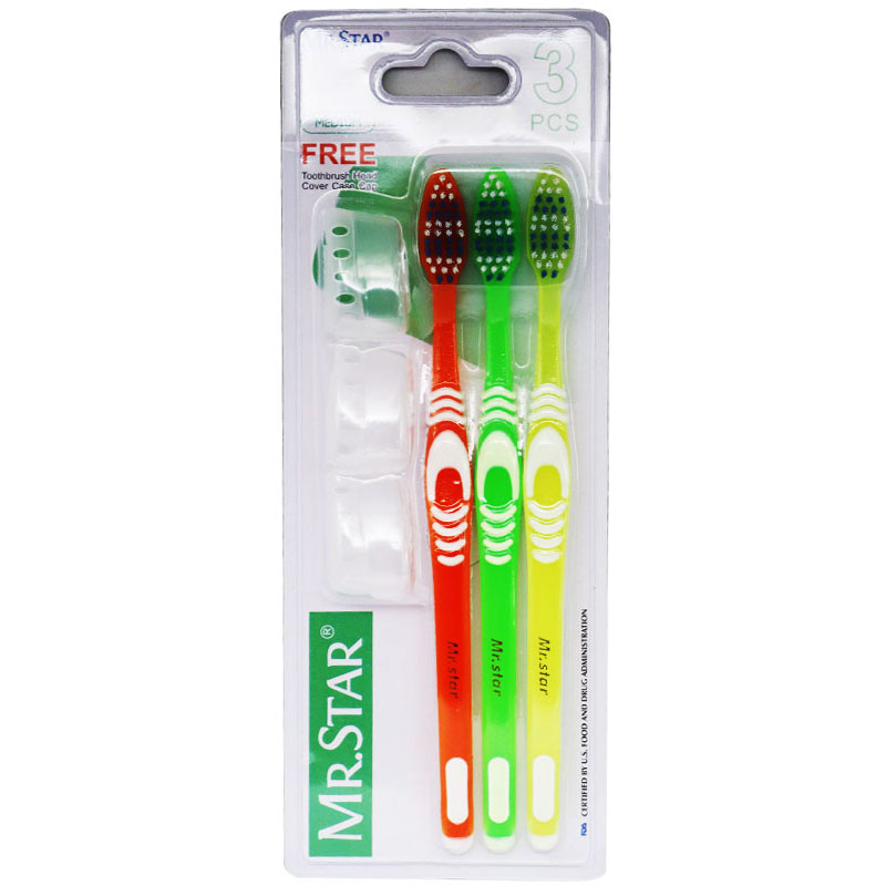 Mr Star Toothbrush (Medium) + Cover Caps 3 pieces (Offer Pack) image number 0
