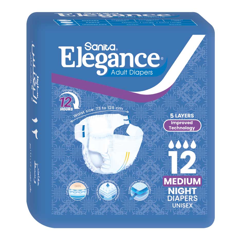 Sanita Elegance Adult Diaper Medium Night 12 Pieces image number 0