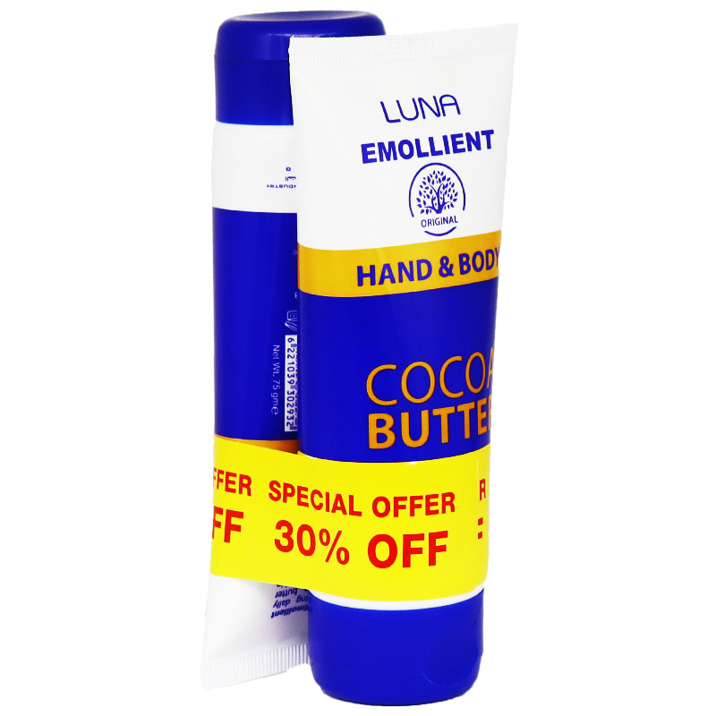 Luna Emollient Hand and Body Cocoa Butter 2 x 75gm Cream 30% (Offer Pack) image number 0