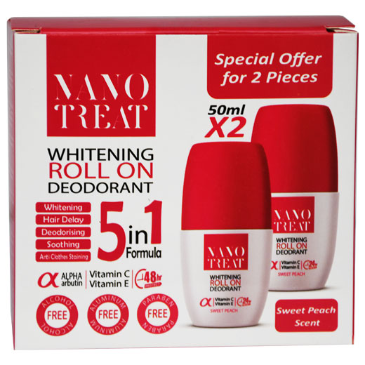 Nanotreat Sweet Peach Whitening Deodorant Roll On 2X50ml (Offer Pack) image number 0