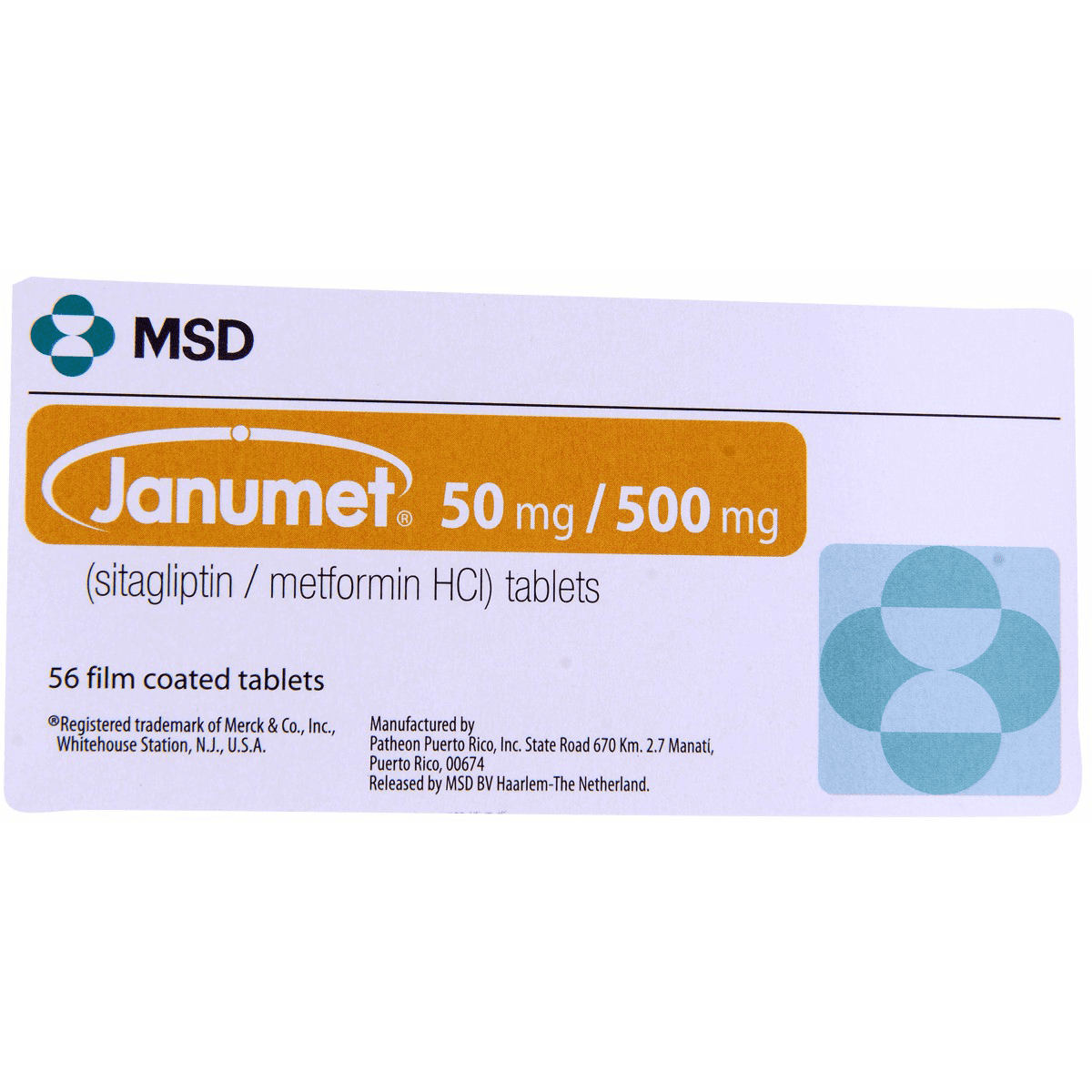 Janumet 50/500mg 56 Film Coated Tablets image number 0
