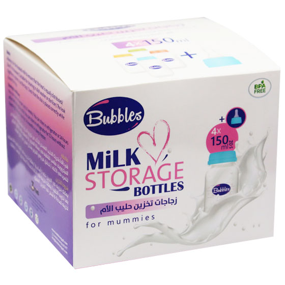 Bubbles Milk Storage Bottles 4X150ml image number 0