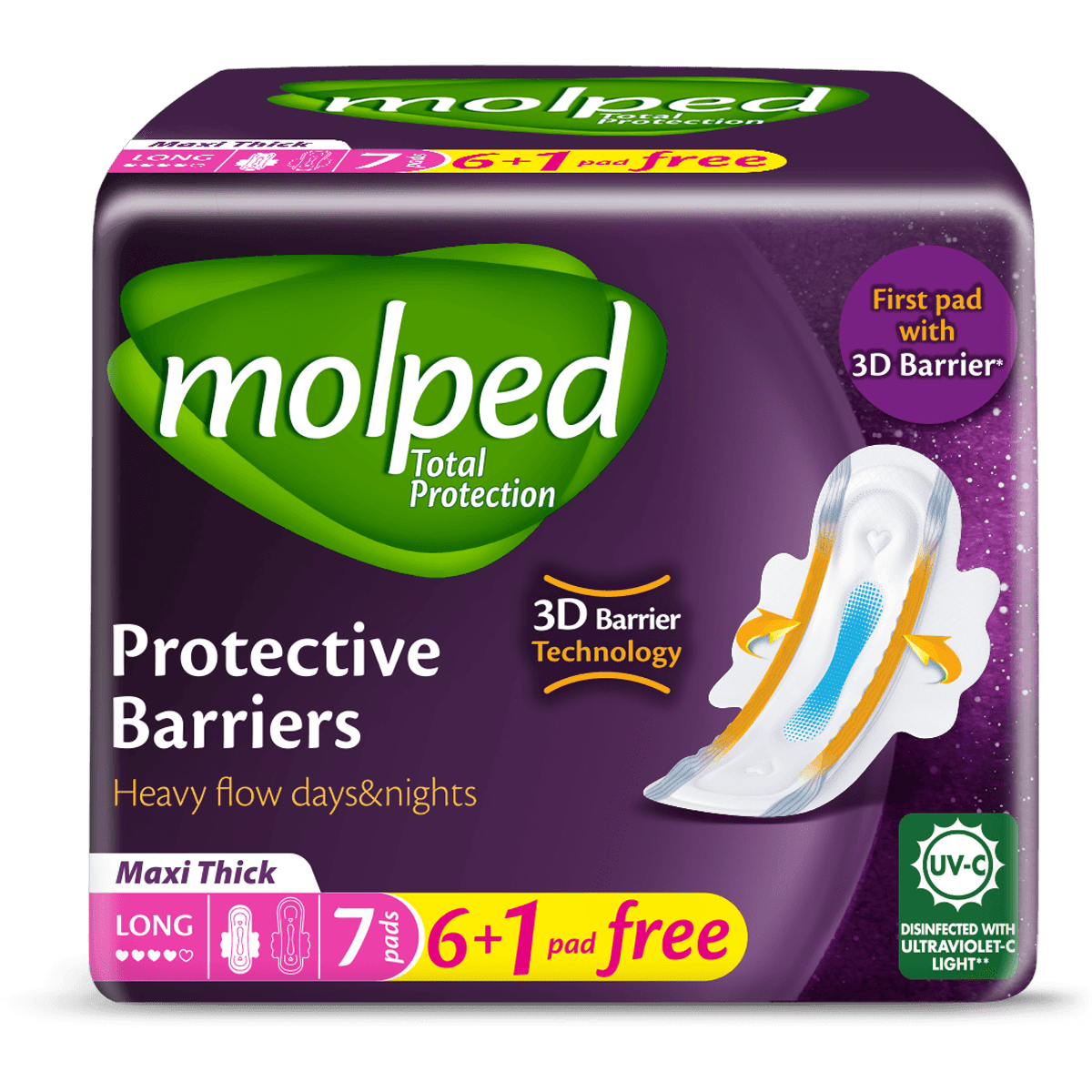 Molped Total Protection Maxi Thick Long 6 Pieces + 1 Piece Free Gift (Offer Pack) image number 0