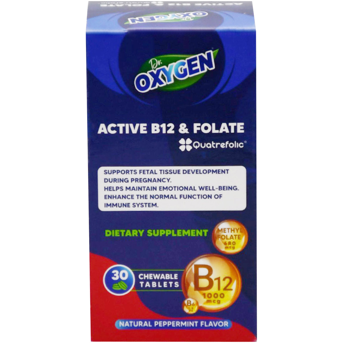 Dr Oxygen Active B12 & Folate 30 Chewable Tablets image number 0