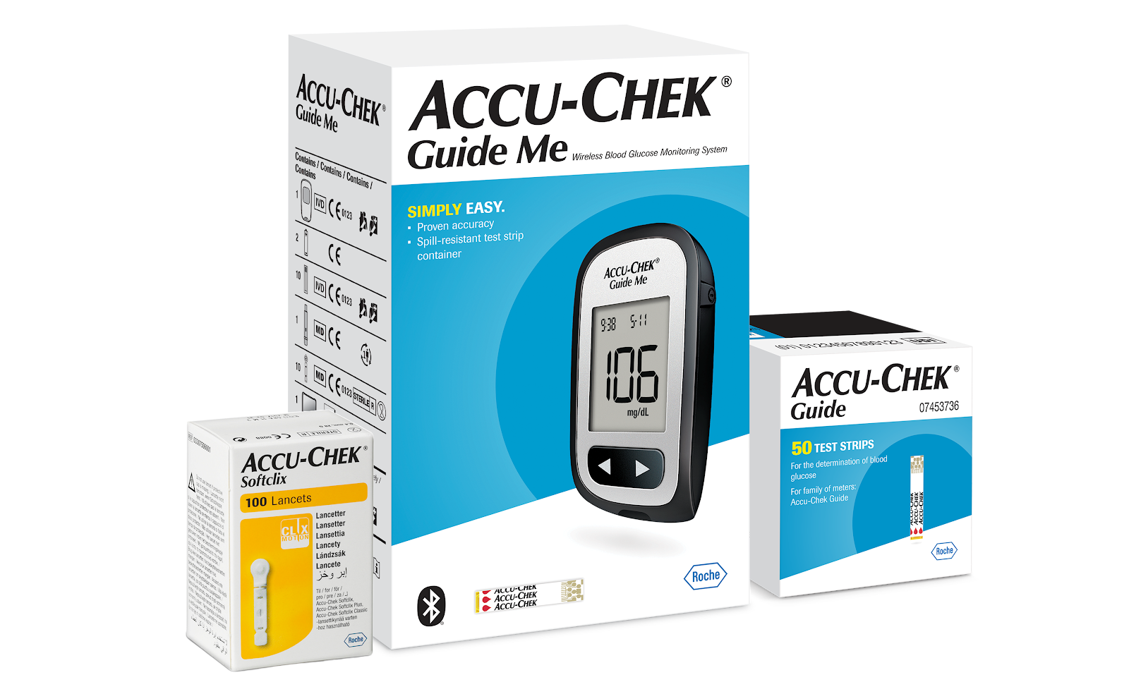 Accu Chek Guide Me + 50 Strips + 100 Softclix Lancet (Offer Pack) image number 0