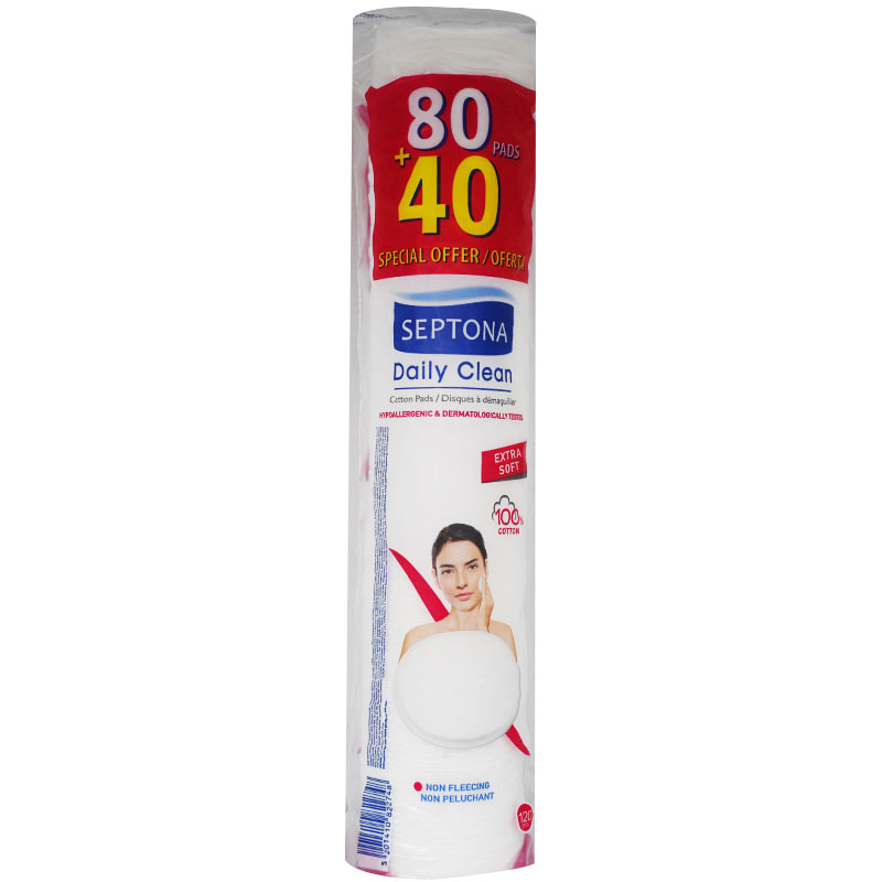 Septona Daily Clean Cotton Pads 80+40 Pieces (Offer Pack) image number 0