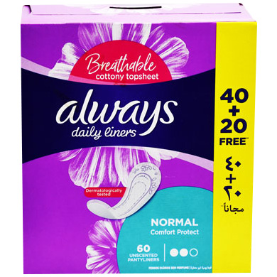 Always Daily Liners Comfort Protect Normal 40+20 Pieces (Offer Pack) image number 0