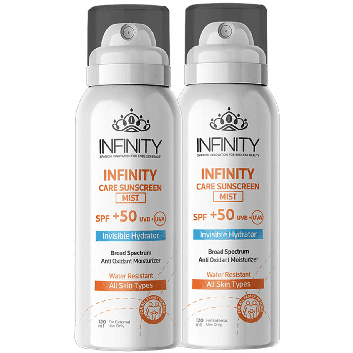 Infinity Care Sun Screen SPF (50+) Mist Spray 2*120ml (Offer Pack) image number 0