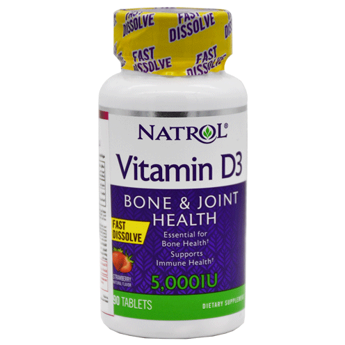 Natrol Vitamin D3 5000 IU Strawberry Flavor 90 Tablet image number 0