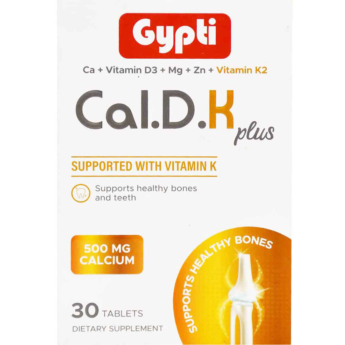 Gypti Cal D K Plus 500 mg 30 Tablets image number 0