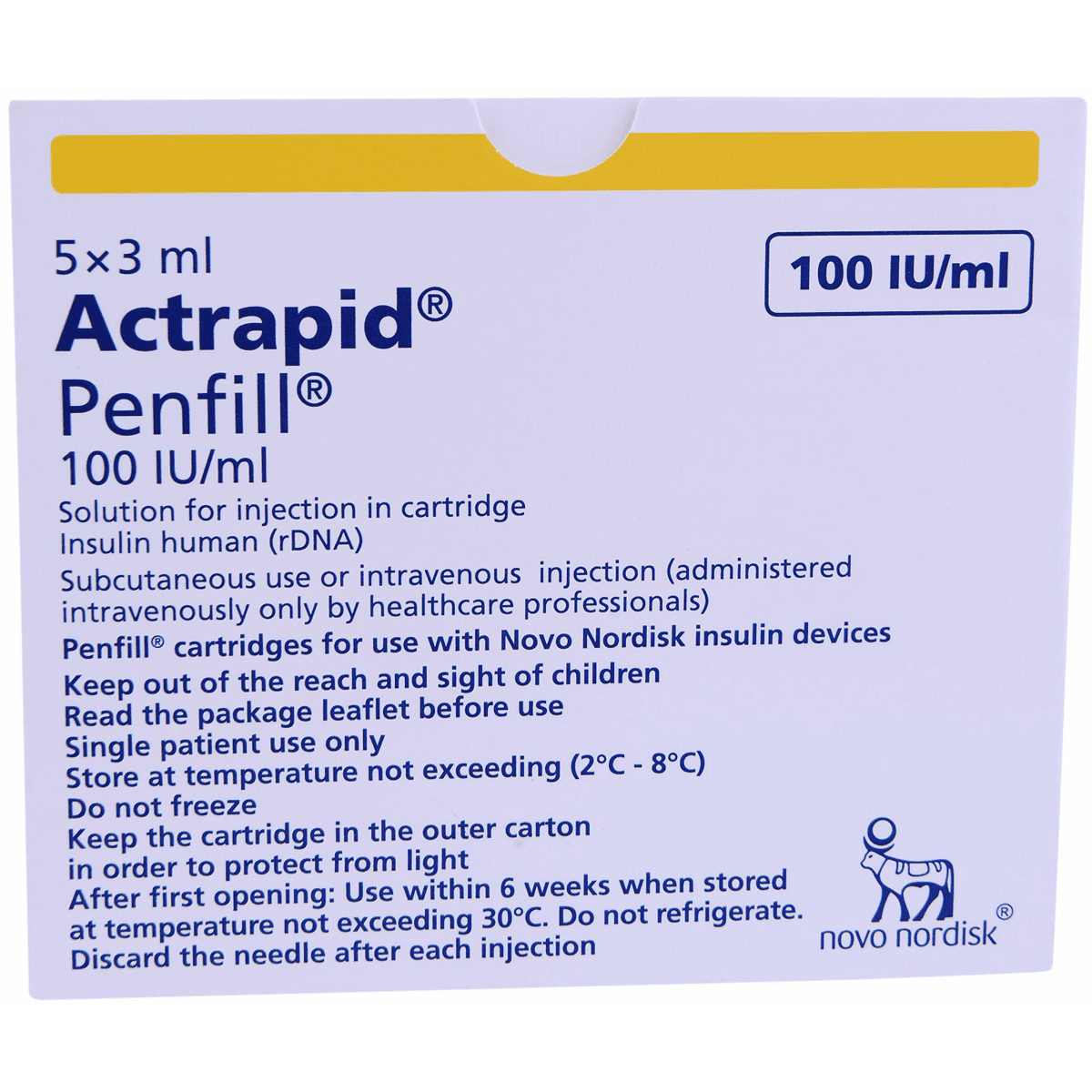 Actrapid 100 IU/ml 3mlx5 Penfill (Refrigerated) image number 0