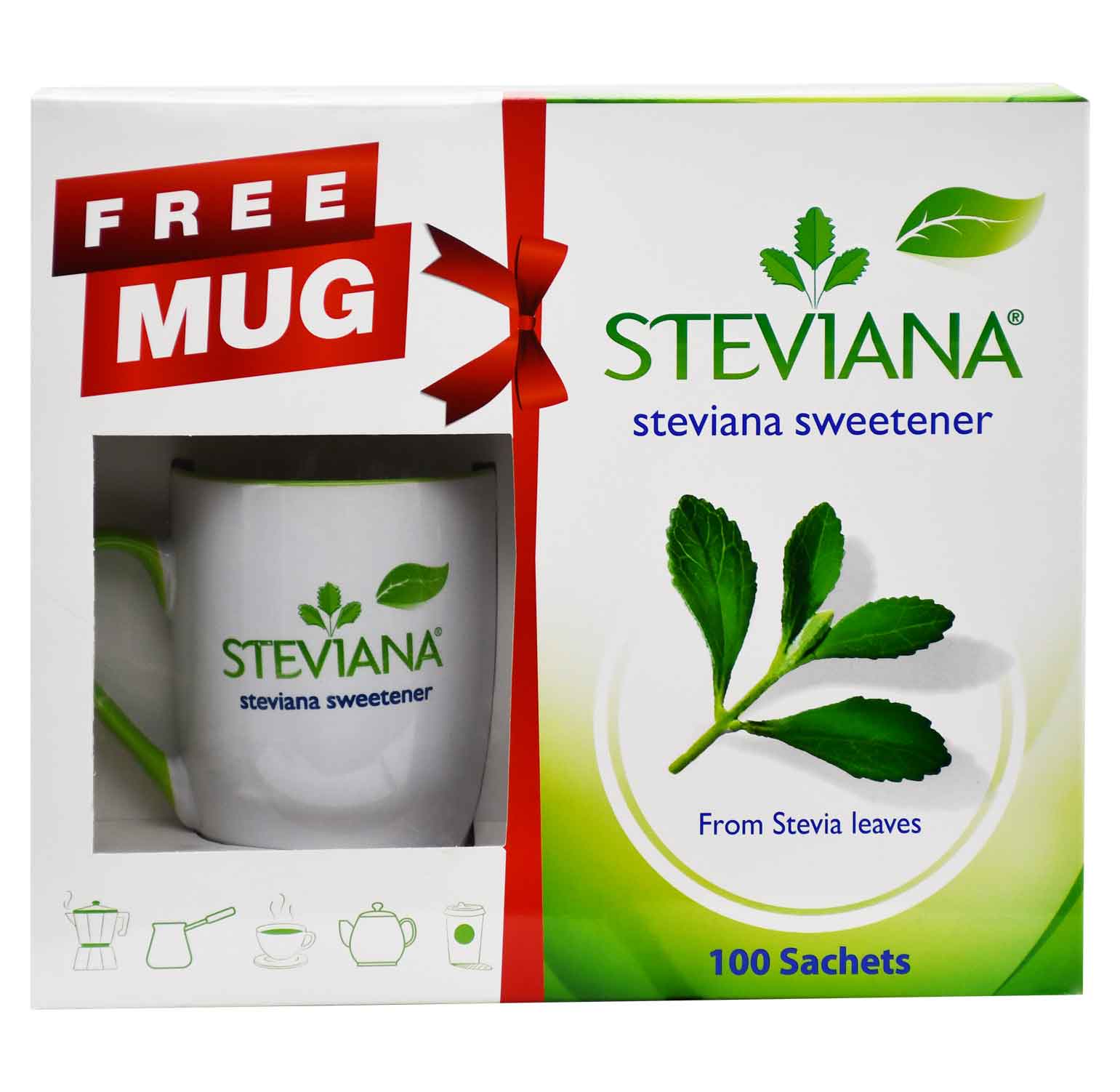 Steviana Sweetener 100 Sachets + Free Mug (Offer Pack) image number 0