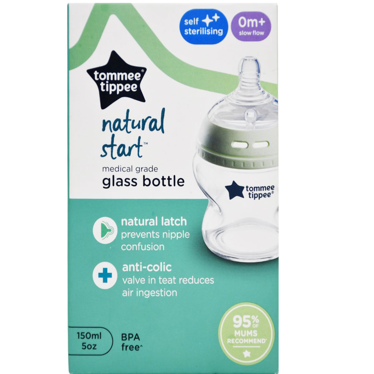 Tommee Tippee Natural Start Anti Colic Glass Bottle 150ml image number 0