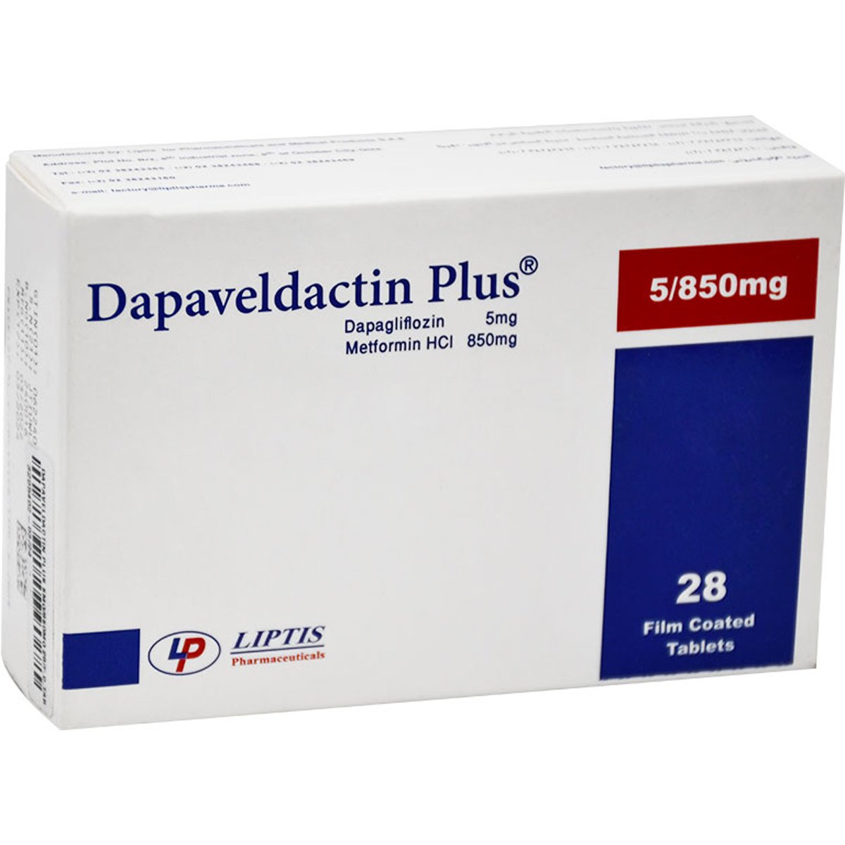 Dapaveldactin Plus 5Mg/850mg 28 Film Coated Tablets image number 0