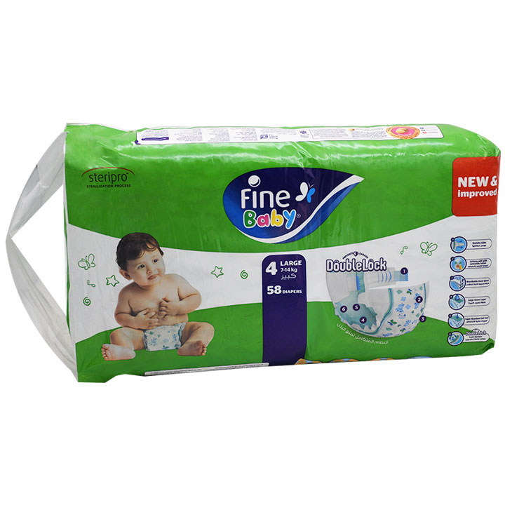 Fine Baby Double Lock (4) (Large) (7-14 Kg) Diaper 58 Pieces image number 0